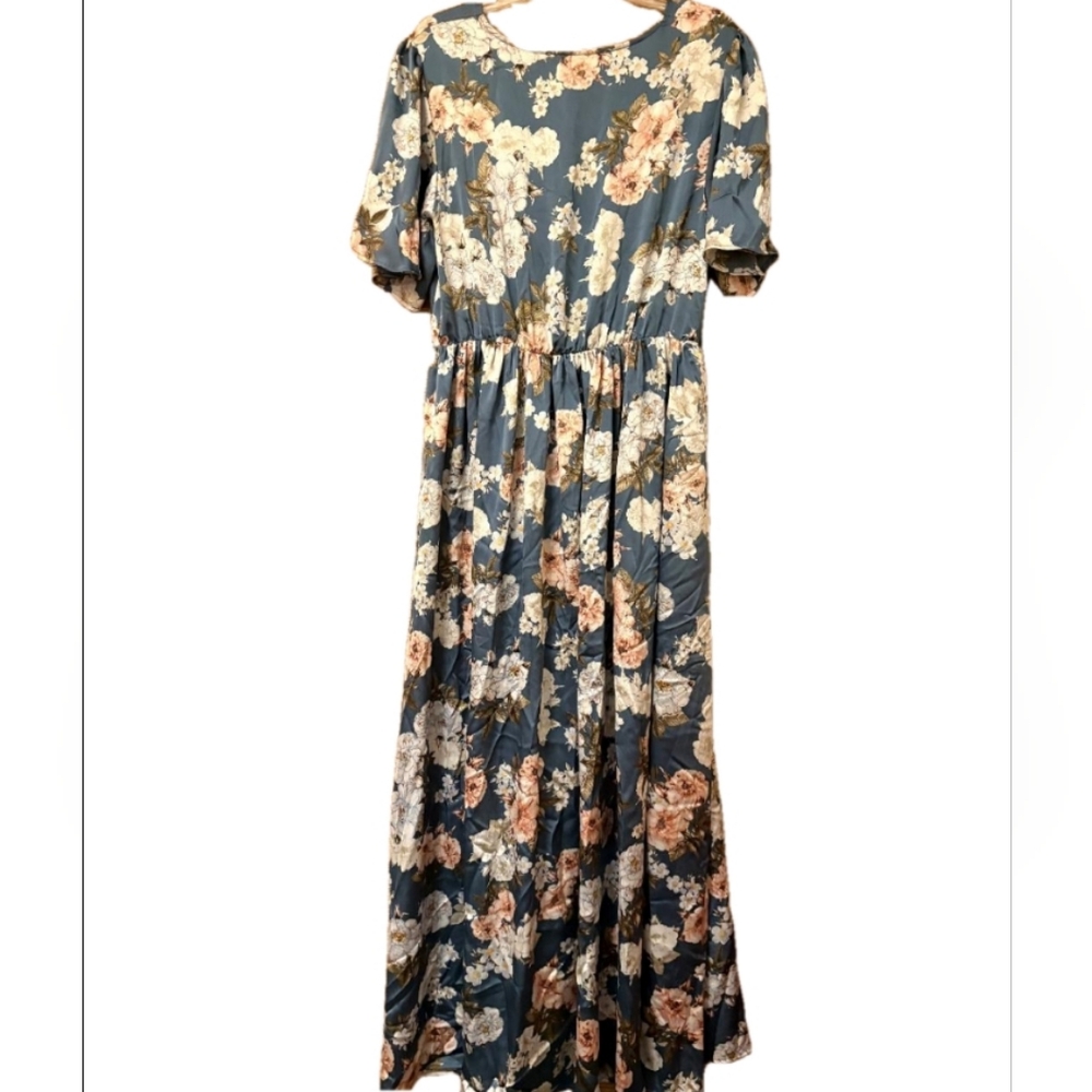 Baltic Born Teal Floral Maxi Dress with Pink & Cream Blossoms - Picture 5 of 10